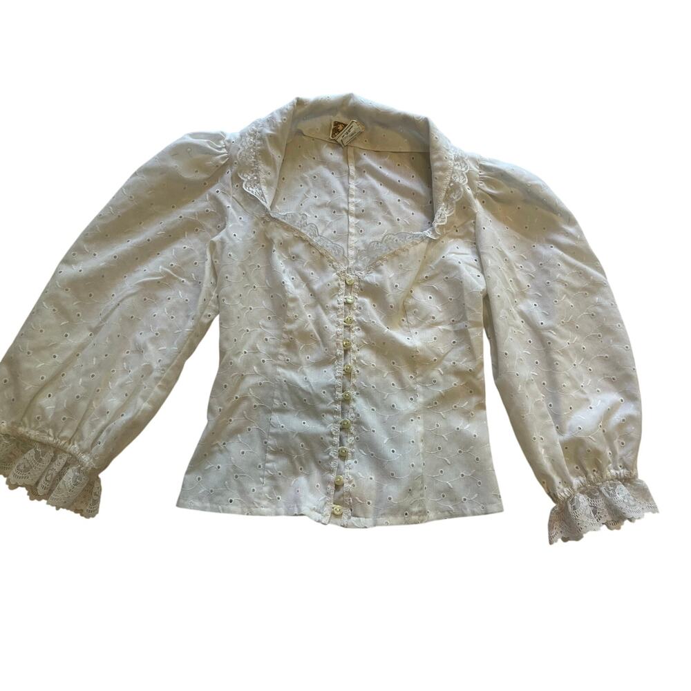 Vtg 70s Jessica’s Gunnies San Francisco Eyelet Lace Blouse Top Size 3 prairie